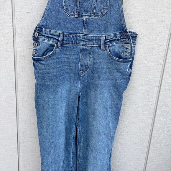 Happily Grey Overalls Button Sides Raw Hem Flare Legs Jean Overalls Denim - Picture 3 of 8